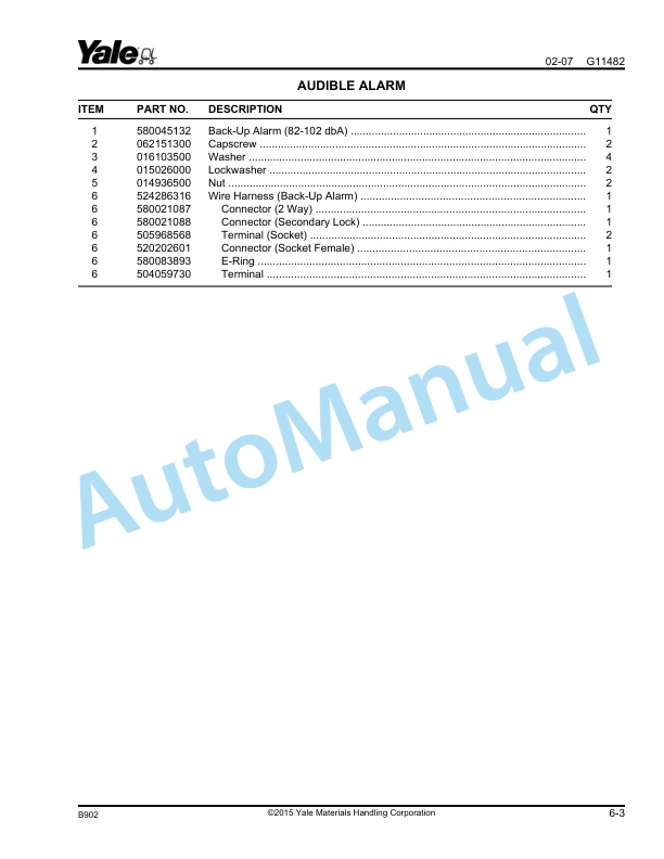 Yale B902 - B903 MTR005-F, MTR007-F Parts Manual 524299052 4 Yale B902 - B903 MTR005-F, MTR007-F Parts Manual 524299052 - Image 4