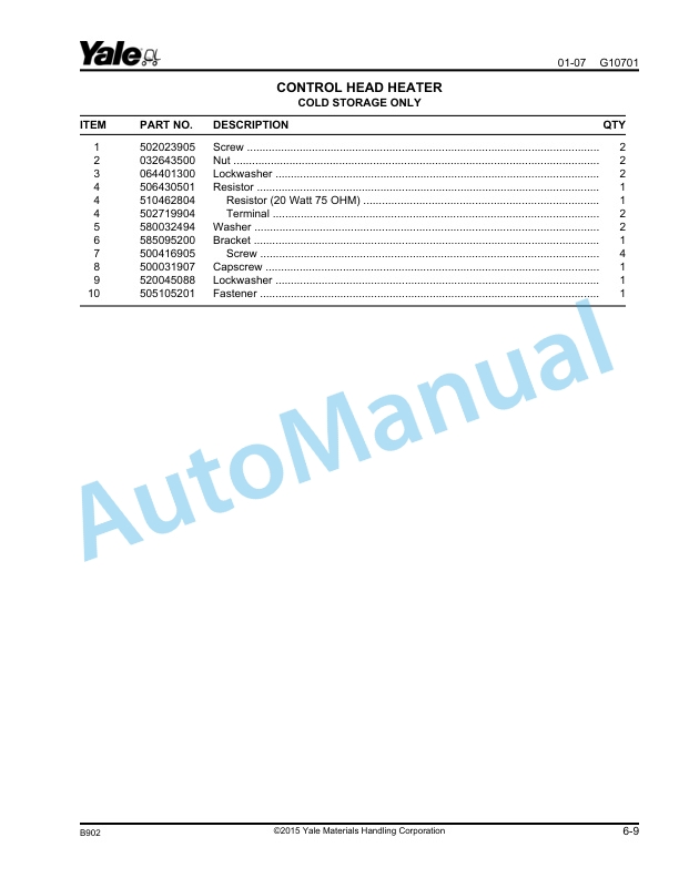 Yale B902 - B903 MTR005-F, MTR007-F Parts Manual 524299052 5 Yale B902 - B903 MTR005-F, MTR007-F Parts Manual 524299052 - Image 5