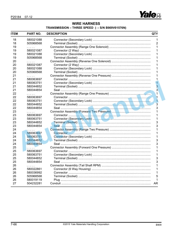 Yale B909 GLP-GDP170VX, GLP-GDP175VX36, GLP-GDP190VX Parts Manual 550055758 2 Yale B909 GLP-GDP170VX, GLP-GDP175VX36, GLP-GDP190VX Parts Manual 550055758 - Image 2