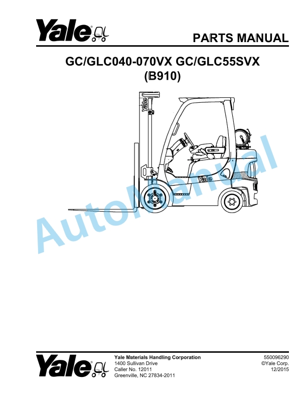 Yale B910 GC-GLC040-070VX, GC-GLC55SVX Parts Manual 550096290 1 Yale B910 GC-GLC040-070VX, GC-GLC55SVX Parts Manual 550096290