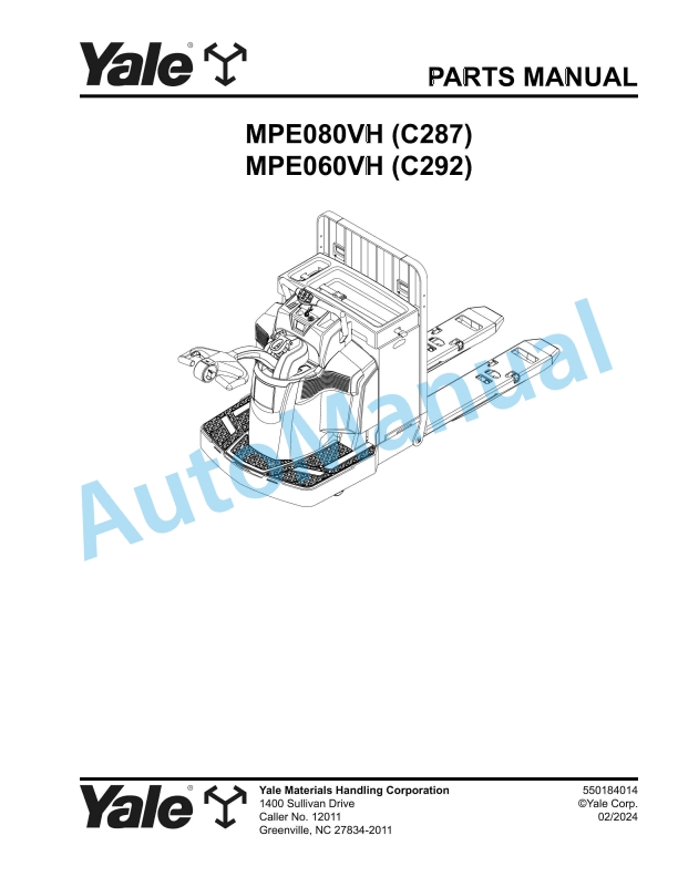 Yale C287 - C292 MPE080VH, MPE060VH Parts Manual 550184014 1 Yale C287 - C292 MPE080VH, MPE060VH Parts Manual 550184014
