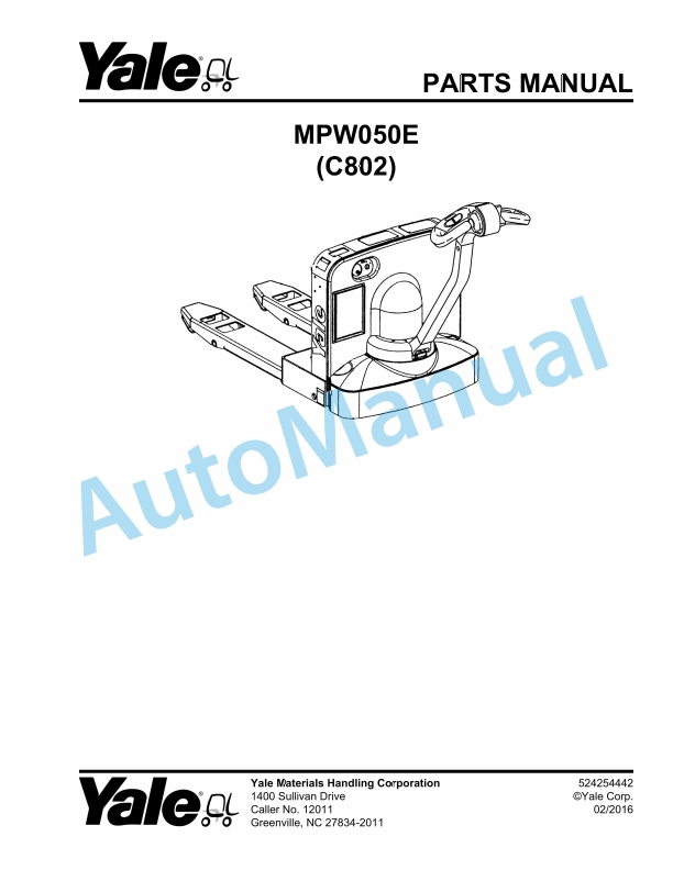 Yale C802 MPW050E Parts Manual 524254442 1 Yale C802 MPW050E Parts Manual 524254442