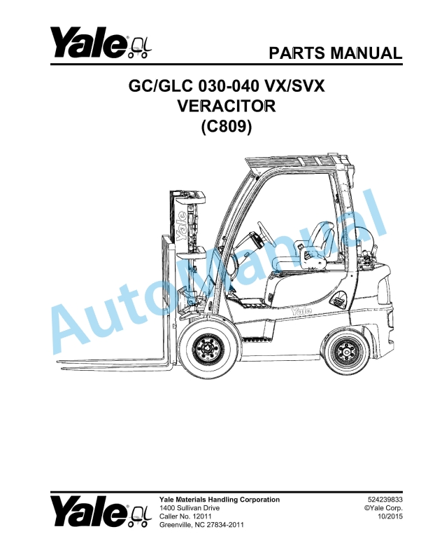 Yale C809 GC-GLC 030-040 VX-SVX Veracitor Parts Manual 524239833 1 Yale C809 GC-GLC 030-040 VX-SVX Veracitor Parts Manual 524239833