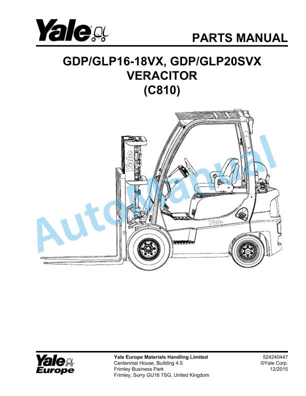 Yale C810 GDP-GLP16-18VX, GDP-GLP20SVX Veracitor Parts Manual 524240447 1 Yale C810 GDP-GLP16-18VX, GDP-GLP20SVX Veracitor Parts Manual 524240447