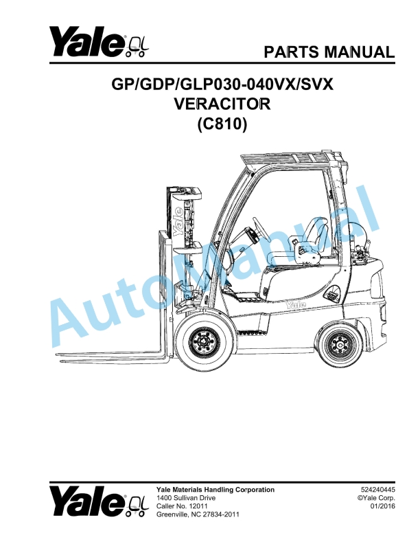 Yale C810 GP-GDP-GLP030-040VX-SVX Veracitor Parts Manual 524240445 1 Yale C810 GP-GDP-GLP030-040VX-SVX Veracitor Parts Manual 524240445