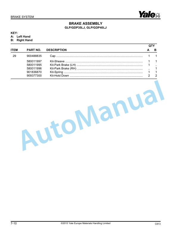 Yale C813 GDP070-090LJ, GDP100-120MJ Parts Manual 524139553 2 Yale C813 GDP070-090LJ, GDP100-120MJ Parts Manual 524139553 - Image 2