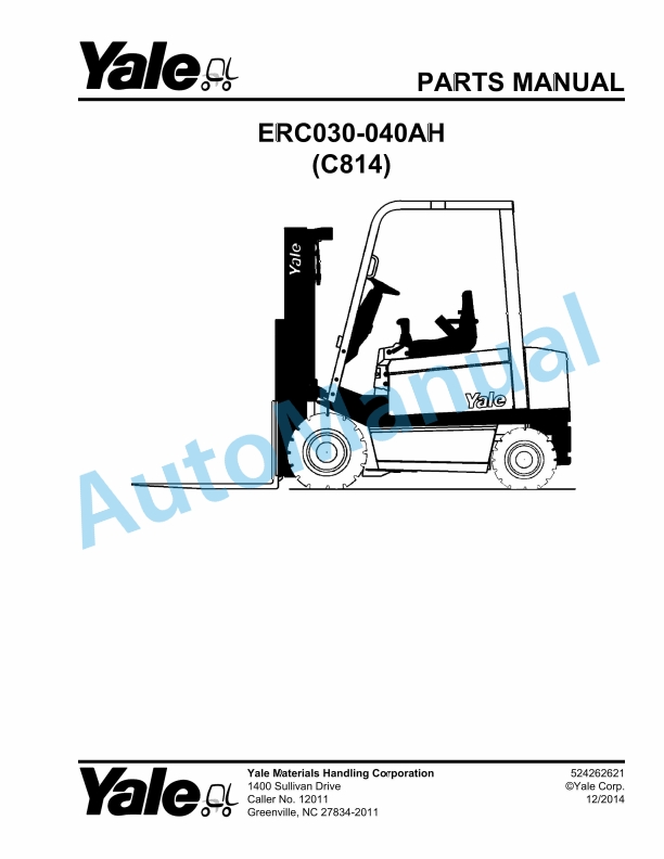 Yale C814 ERC-ERP16AAF, ERC-ERP18AAF, ERC-ERP20AAF Parts Manual 524262622 1 Yale C814 ERC-ERP16AAF, ERC-ERP18AAF, ERC-ERP20AAF Parts Manual 524262622