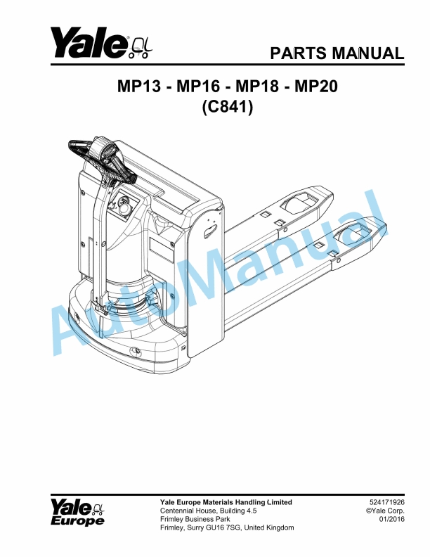 Yale C814 MP13, MP16, MP18, MP20 Parts Manual 524171926 1 Yale C814 MP13, MP16, MP18, MP20 Parts Manual 524171926