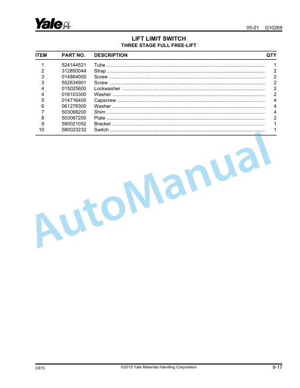 Yale C815 - C816 NDR030AE, NR035AE, NR040AE, NR045AE - NS040AF, NS050AF Parts Manual 524143974 5 Yale C815 - C816 NDR030AE, NR035AE, NR040AE, NR045AE - NS040AF, NS050AF Parts Manual 524143974 - Image 5