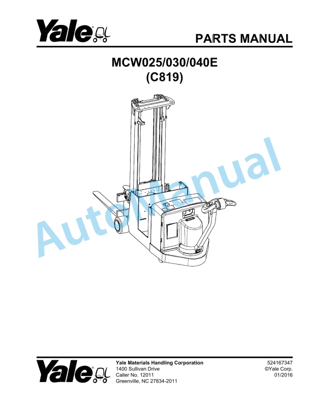 Yale C819 MCW025-030-040E Parts Manual 524167347 1 Yale C819 MCW025-030-040E Parts Manual 524167347