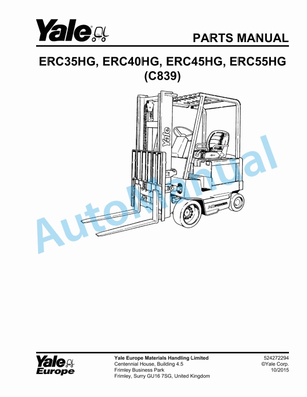 Yale C839 ERC35HG, ERC40HG, ERC45HG, ERC55HG Parts Manual 524272294 1 Yale C839 ERC35HG, ERC40HG, ERC45HG, ERC55HG Parts Manual 524272294