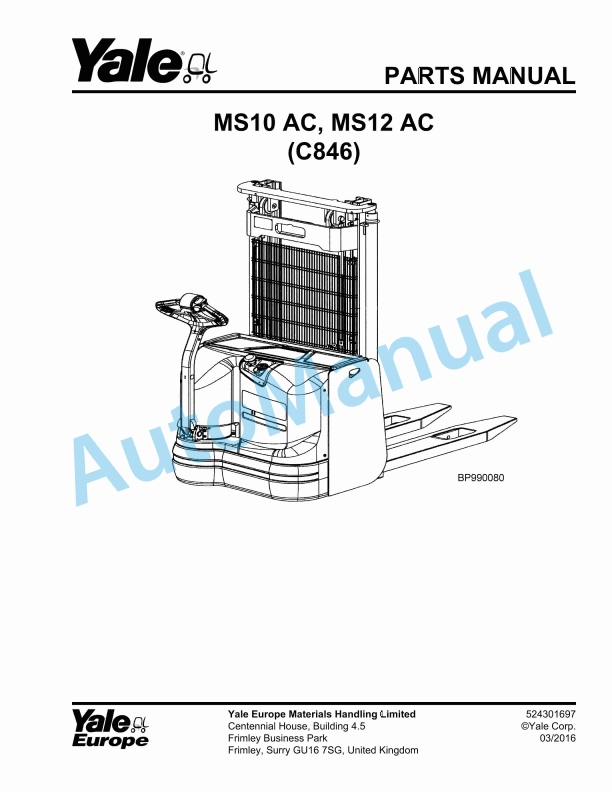 Yale C846 MS10 AC, MS12 AC Parts Manual 524301697 1 Yale C846 MS10 AC, MS12 AC Parts Manual 524301697