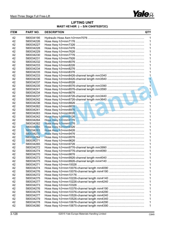 Yale C849 MR14-14H, MR16-16H-16N, MR20-20H-20W, MR25 Parts Manual 524158717 3 Yale C849 MR14-14H, MR16-16H-16N, MR20-20H-20W, MR25 Parts Manual 524158717 - Image 3