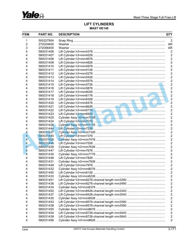 Yale C849 MR14-14H, MR16-16H-16N, MR20-20H-20W, MR25 Parts Manual 524158717 4 Yale C849 MR14-14H, MR16-16H-16N, MR20-20H-20W, MR25 Parts Manual 524158717 - Image 4