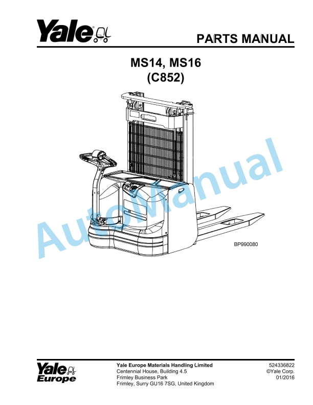 Yale C852 MS14, MS16 Parts Manual 524336822 1 Yale C852 MS14, MS16 Parts Manual 524336822