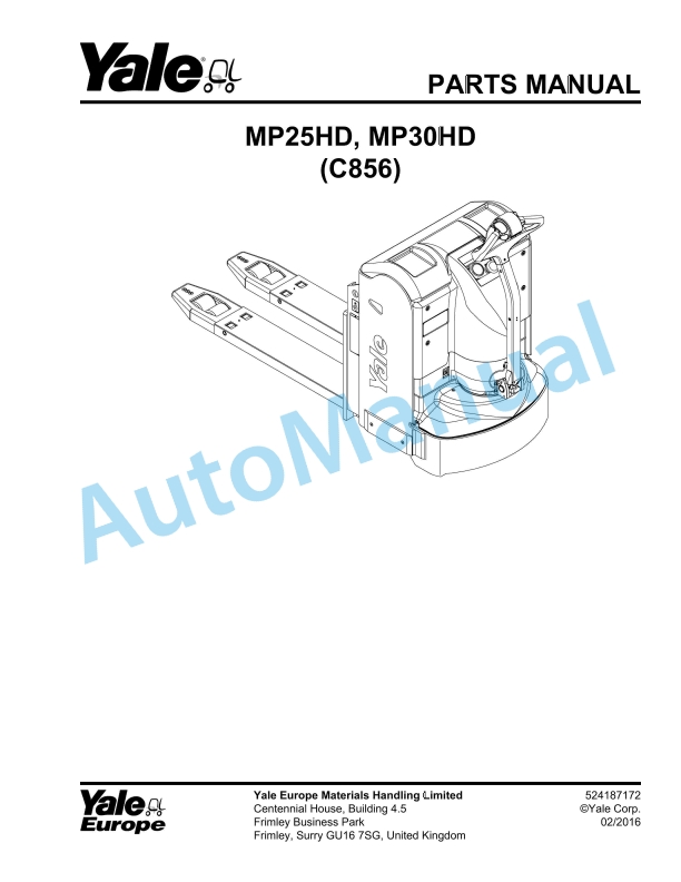Yale C856 MP25HD, MP30HD Parts Manual 524187172 1 Yale C856 MP25HD, MP30HD Parts Manual 524187172