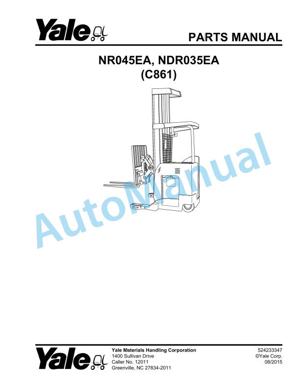 Yale C861 NR045EA, NDR035EA Parts Manual 524233347 1 Yale C861 NR045EA, NDR035EA Parts Manual 524233347
