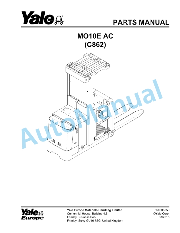 Yale C862 MO10E AC Parts Manual 550006559 1 Yale C862 MO10E AC Parts Manual 550006559
