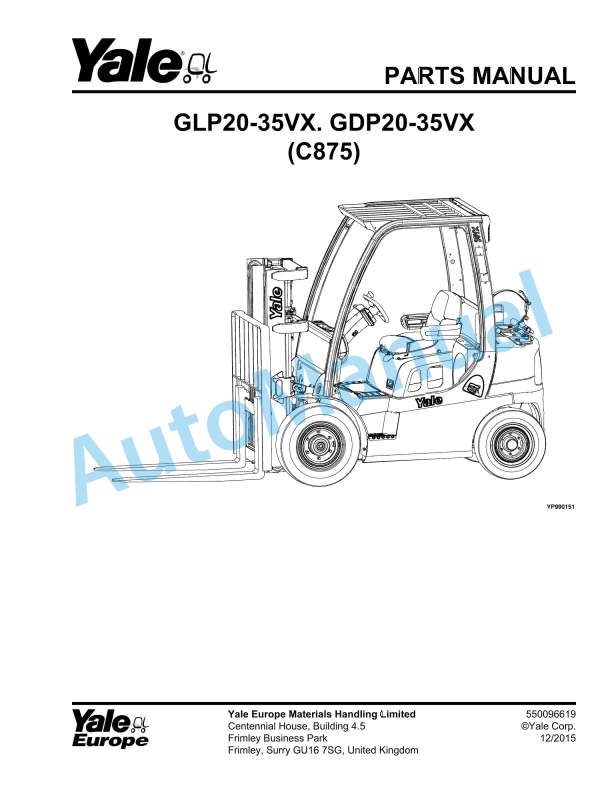 Yale C875 GLP20-35VX, GDP20-35VX Parts Manual 550096619 1 Yale C875 GLP20-35VX, GDP20-35VX Parts Manual 550096619