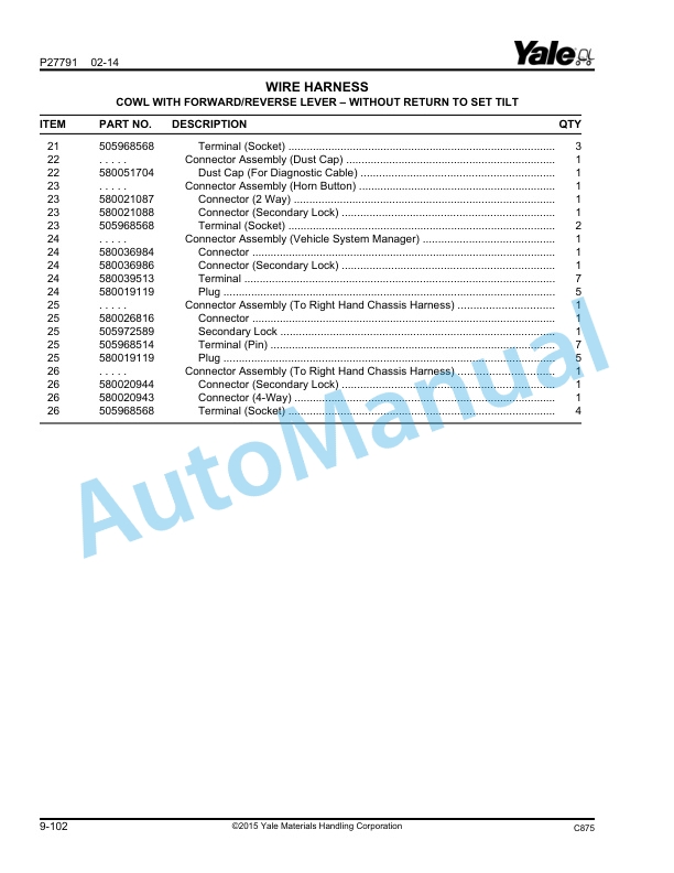 Yale C875 GP40-70VX, GLP40-70VX, GDP40-70VX Parts Manual 550096616 2 Yale C875 GP40-70VX, GLP40-70VX, GDP40-70VX Parts Manual 550096616 - Image 2