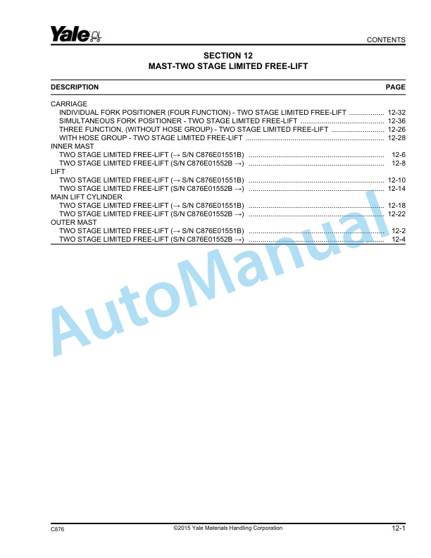 Yale C876 GDP170-190-210-230-250-280DB Parts Manual 524206416 5 Yale C876 GDP170-190-210-230-250-280DB Parts Manual 524206416 - Image 5