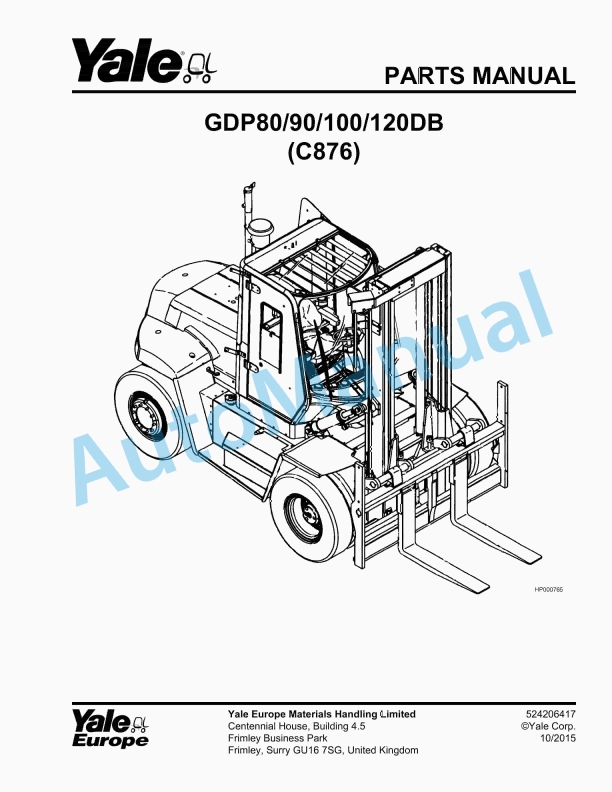 Yale C876 GDP80-90-100-120DB Parts Manual 524206417 1 Yale C876 GDP80-90-100-120DB Parts Manual 524206417