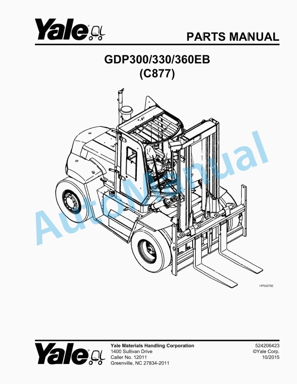Yale C877 GDP300-330-360EB Parts Manual 524206423 1 Yale C877 GDP300-330-360EB Parts Manual 524206423