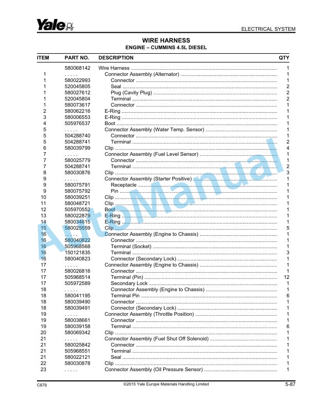 Yale C878 GLP60-70VX, GDP60-70VX Parts Manual 524288866 2 Yale C878 GLP60-70VX, GDP60-70VX Parts Manual 524288866 - Image 2