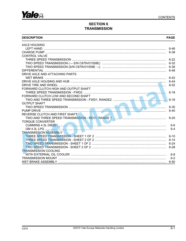 Yale C879 GLC-GDC060VX, GLC-GDC070VX Parts Manual 524288629 2 Yale C879 GLC-GDC060VX, GLC-GDC070VX Parts Manual 524288629 - Image 2