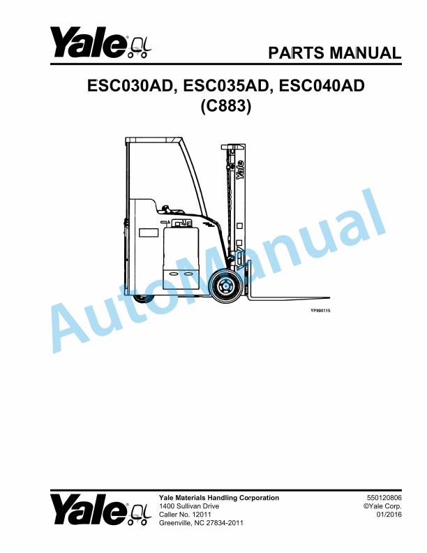 Yale C883 ESC030AD, ESC035AD, ESC040AD Parts Manual 550120806 1 Yale C883 ESC030AD, ESC035AD, ESC040AD Parts Manual 550120806