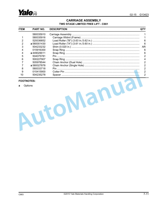Yale C883 ESC030AD, ESC035AD, ESC040AD Parts Manual 550120806 2 Yale C883 ESC030AD, ESC035AD, ESC040AD Parts Manual 550120806 - Image 2