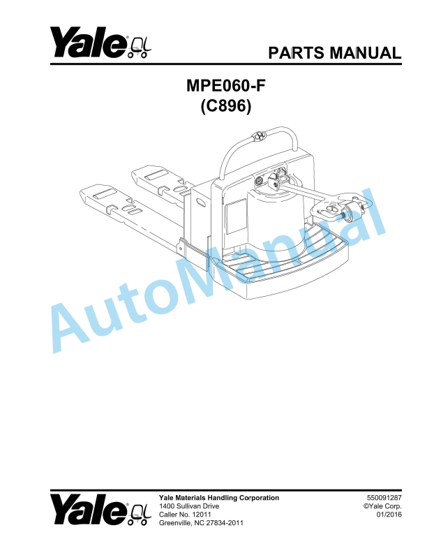 Yale C896 MPE060-F Parts Manual 550091287 1 Yale C896 MPE060-F Parts Manual 550091287