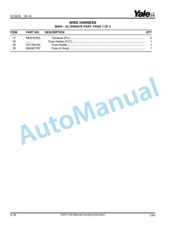 Yale C902 - C903 MTR005-F, MTR007-F Parts Manual 550090975 2 Yale C902 - C903 MTR005-F, MTR007-F Parts Manual 550090975 - Image 2