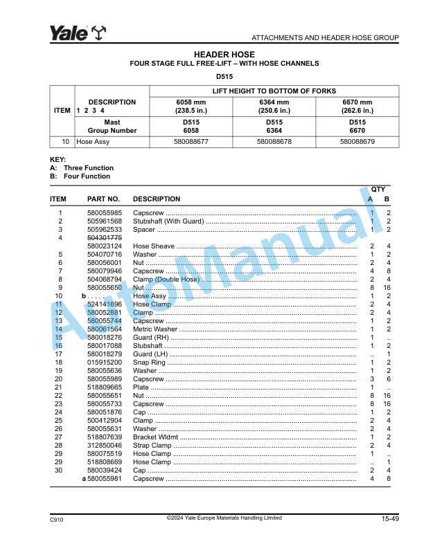 Yale C910 GLC20VX, GLC25VX, GLC30VX, GLC35VX Parts Manual 550108878 5 Yale C910 GLC20VX, GLC25VX, GLC30VX, GLC35VX Parts Manual 550108878 - Image 5