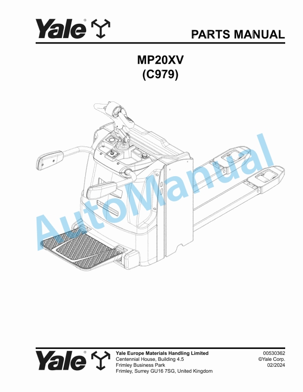 Yale C979 MP20XV Parts Manual 00530362 1 Yale C979 MP20XV Parts Manual 00530362