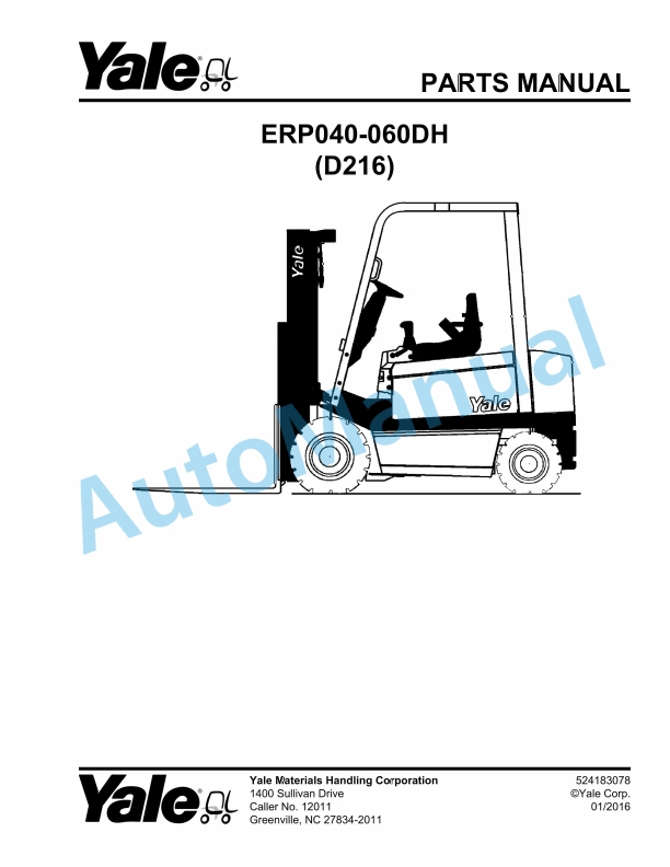 Yale D216 ERP040-060DH Parts Manual 524183078 1 Yale D216 ERP040-060DH Parts Manual 524183078