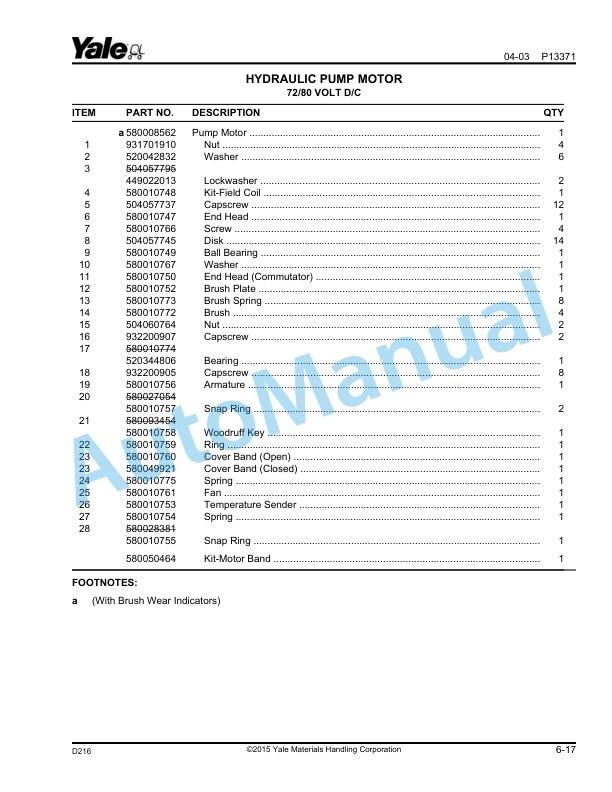 Yale D216 ERP040-060DH Parts Manual 524183078 2 Yale D216 ERP040-060DH Parts Manual 524183078 - Image 2