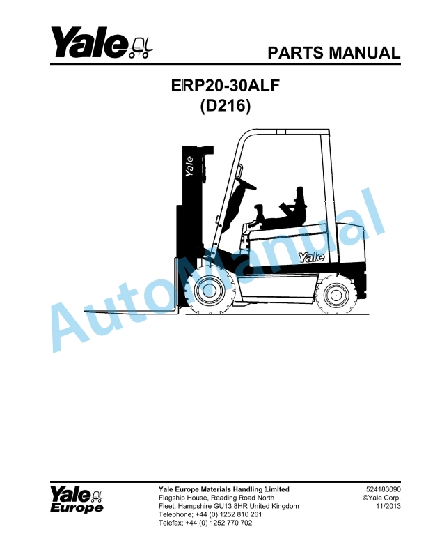 Yale D216 ERP20-30ALF Parts Manual 524183090 1 Yale D216 ERP20-30ALF Parts Manual 524183090