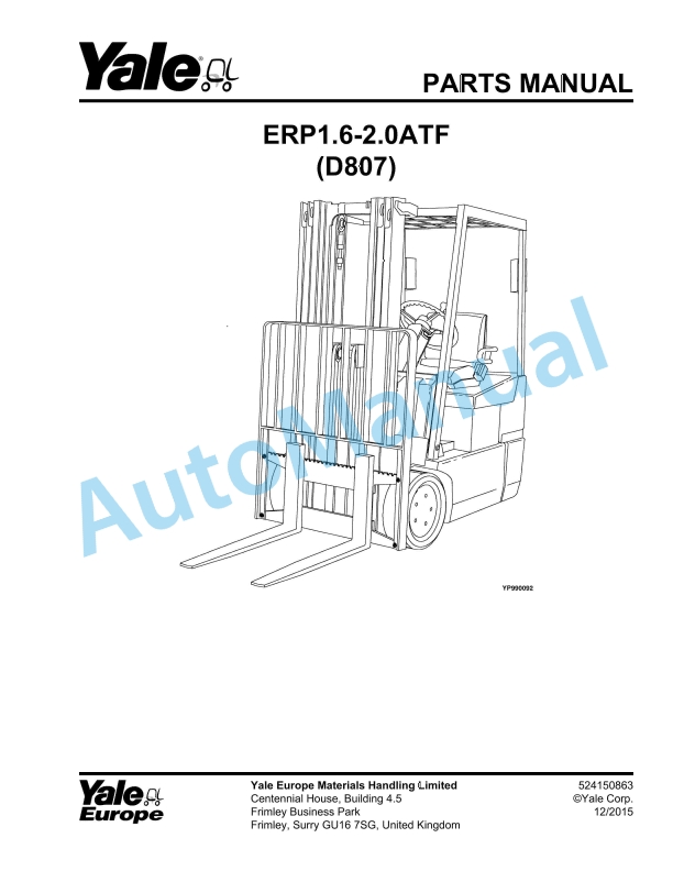 Yale D807 ERP1.6-2.0ATF Parts Manual 524150863 1 Yale D807 ERP1.6-2.0ATF Parts Manual 524150863