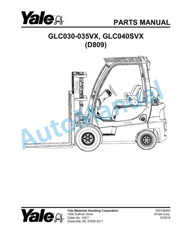 Yale D809 GLC030-035VX, GLC040SVX Parts Manual 550108484 1 Yale D809 GLC030-035VX, GLC040SVX Parts Manual 550108484