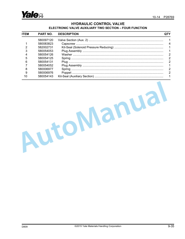 Yale D809 GLC030-035VX, GLC040SVX Parts Manual 550108484 3 Yale D809 GLC030-035VX, GLC040SVX Parts Manual 550108484 - Image 3