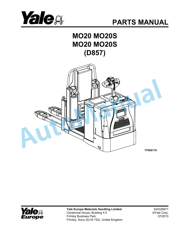 Yale D857 MO20, MO20S Parts Manual 524329971 1 Yale D857 MO20, MO20S Parts Manual 524329971