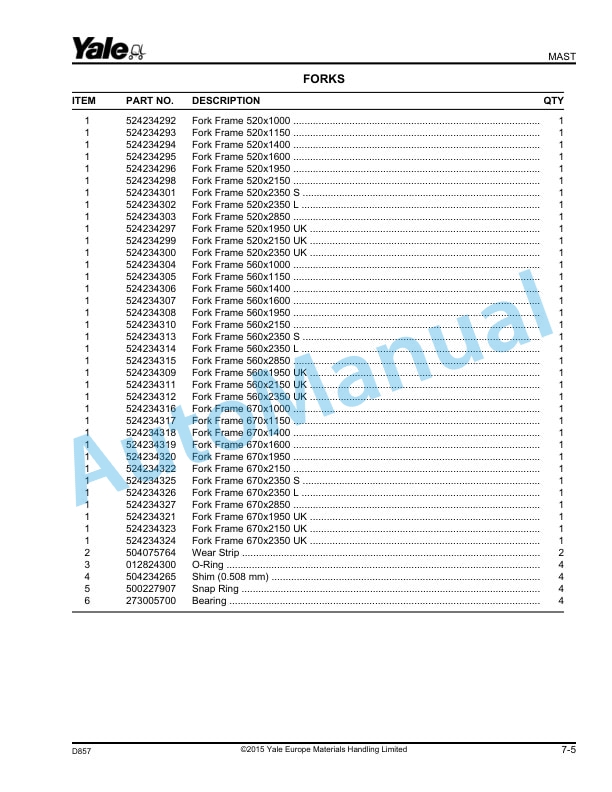 Yale D857 MO20, MO20S Parts Manual 524329971 4 Yale D857 MO20, MO20S Parts Manual 524329971 - Image 4