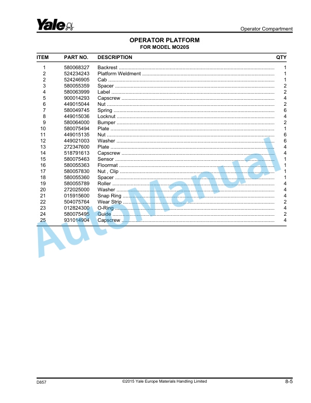 Yale D857 MO20, MO20S Parts Manual 524329971 5 Yale D857 MO20, MO20S Parts Manual 524329971 - Image 5