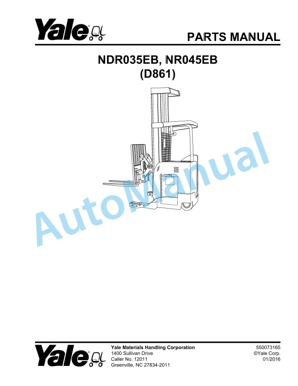 Yale D861 NDR035EB, NR045EB Parts Manual 550073165 1 Yale D861 NDR035EB, NR045EB Parts Manual 550073165