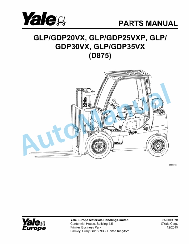 Yale D875 GLP-GDP20VX, GLP-GDP25VXP, GLP-GDP30VX, GLP-GDP35VX Parts Manual 550109078 1 Yale D875 GLP-GDP20VX, GLP-GDP25VXP, GLP-GDP30VX, GLP-GDP35VX Parts Manual 550109078