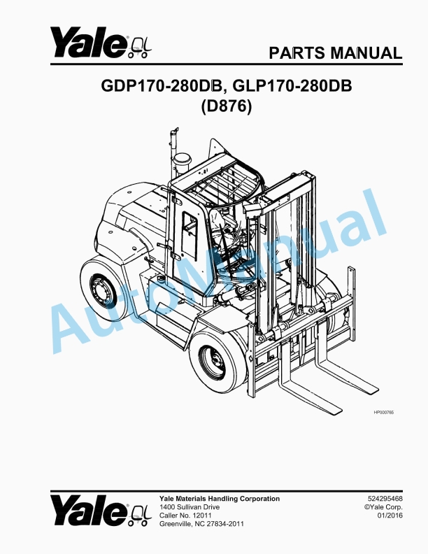 Yale D876 GDP170-280DB, GLP170-280DB Parts Manual 524295468 1 Yale D876 GDP170-280DB, GLP170-280DB Parts Manual 524295468