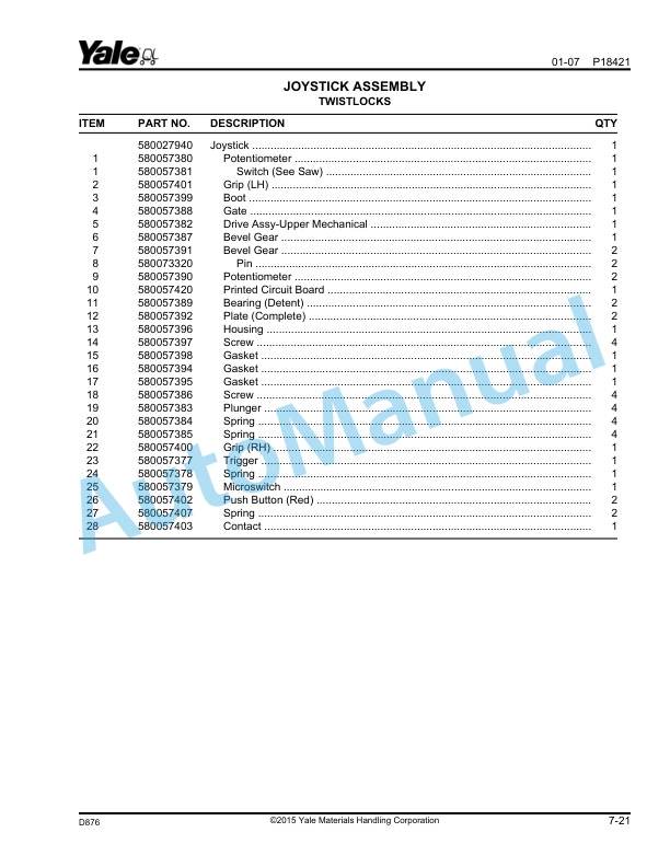 Yale D876 GDP170-280DB, GLP170-280DB Parts Manual 524295468 2 Yale D876 GDP170-280DB, GLP170-280DB Parts Manual 524295468 - Image 2