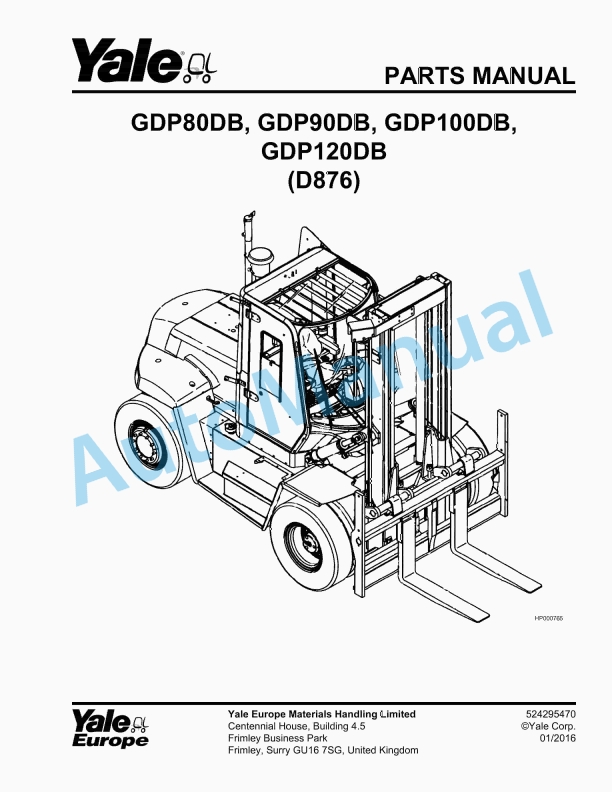 Yale D876 GDP80DB, GDP90DB, GDP100DB, GDP120DB Parts Manual 524295470 1 Yale D876 GDP80DB, GDP90DB, GDP100DB, GDP120DB Parts Manual 524295470