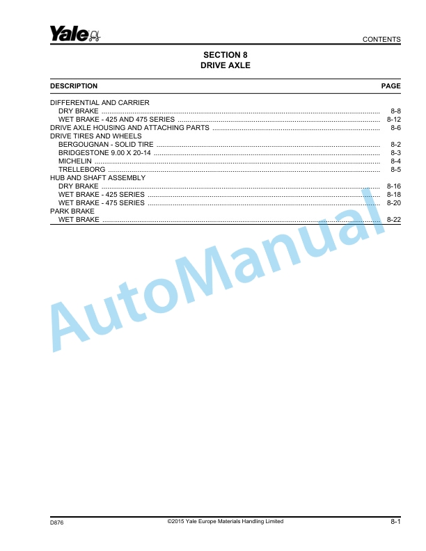 Yale D876 GDP80DB, GDP90DB, GDP100DB, GDP120DB Parts Manual 524295470 3 Yale D876 GDP80DB, GDP90DB, GDP100DB, GDP120DB Parts Manual 524295470 - Image 3